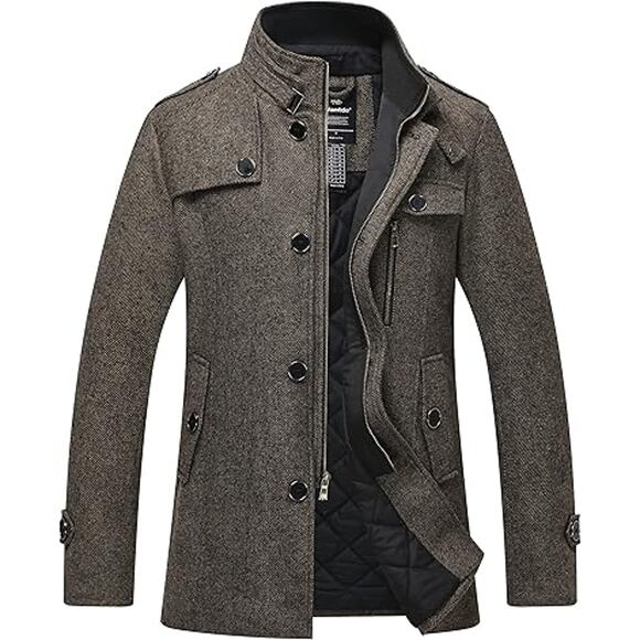 Wantdo Other - Men's Single Breasted Coat Wool Jacket Overcoat Thick Coffee